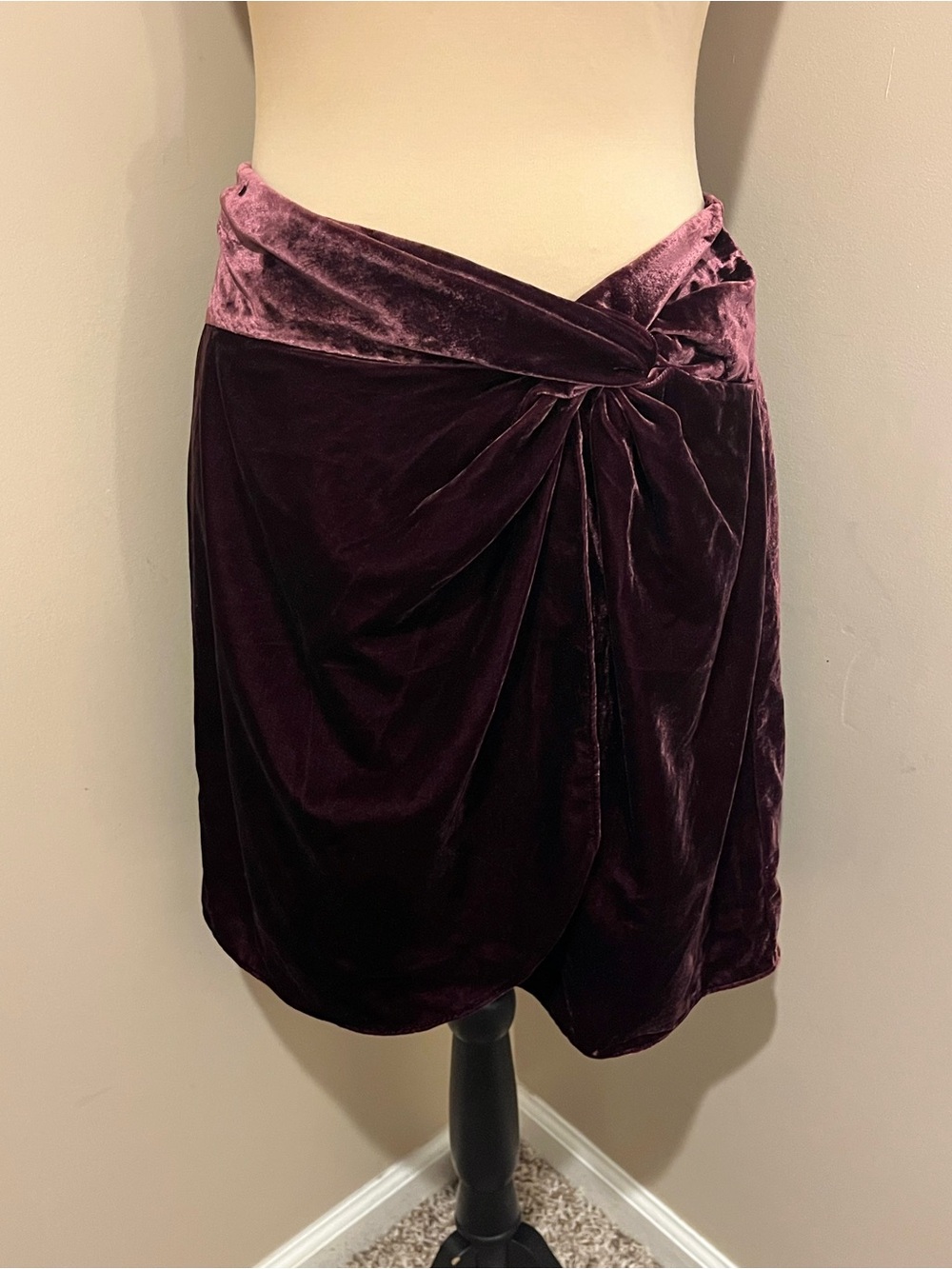 LOFT Velvet Twist-Front Mini Skirt in Plum